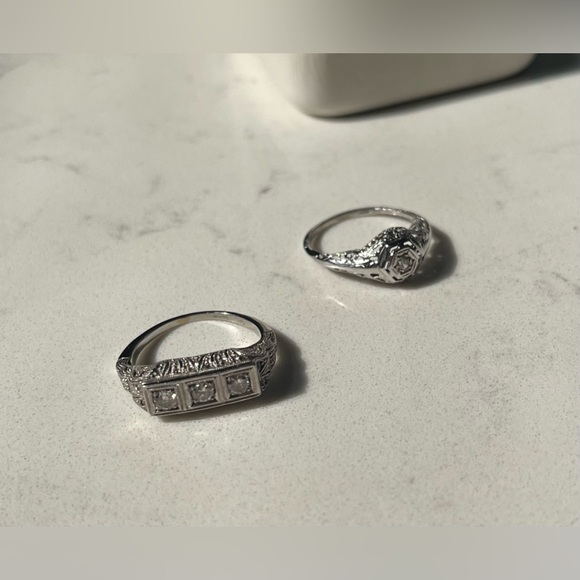 Antique 14k WG 1920s Art Deco Cocktail Ring Set - Picture 3 of 8